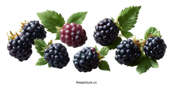 [Transparent Background PNG]Fresh Blackberries with Leaves Isolated on White Background