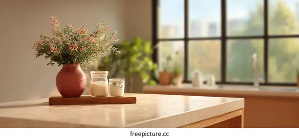 Cozy Kitchen Countertop Decor with Flowers