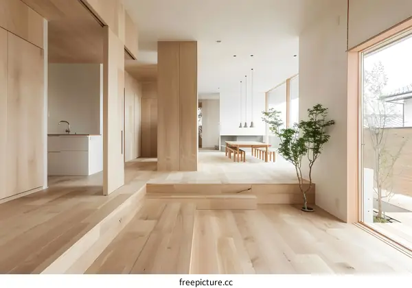 Minimalist Wooden Floor Interior Design with Sliding Doors