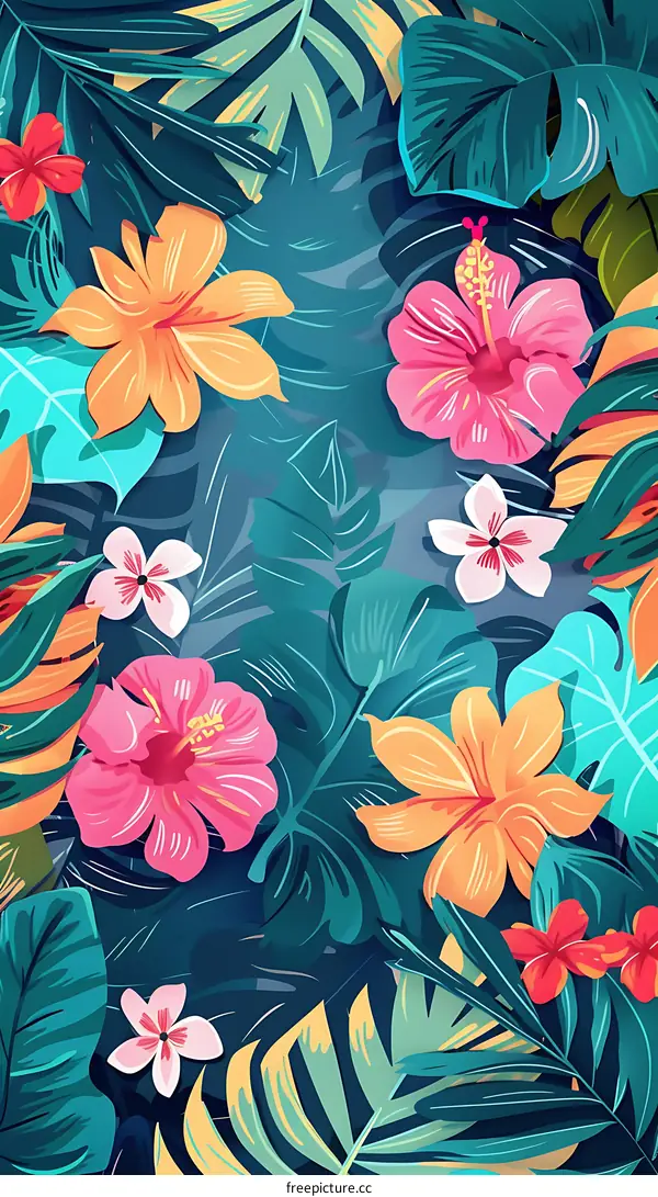 Tropical Floral Background with Vibrant Colors