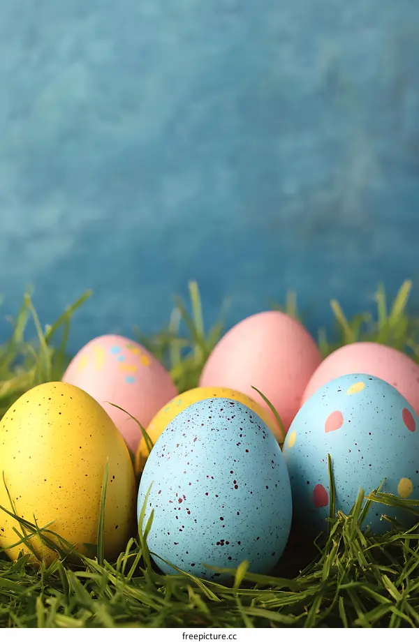 Colorful Easter Eggs Nestled in Grass