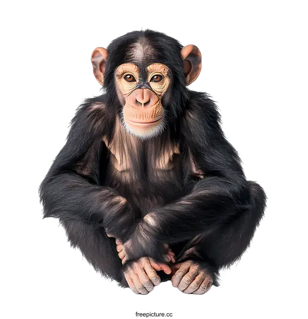 [Transparent Background PNG]Young Chimpanzee Sitting On White Background