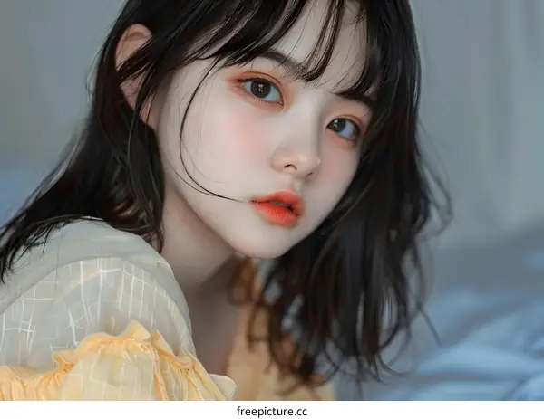 Portrait of a Young Asian Woman with Soft Makeup