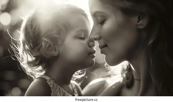 Black and white portrait of a mother and her child