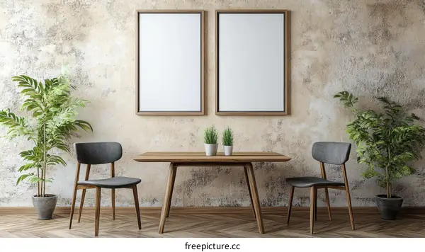 Modern Dining Area with Blank Posters