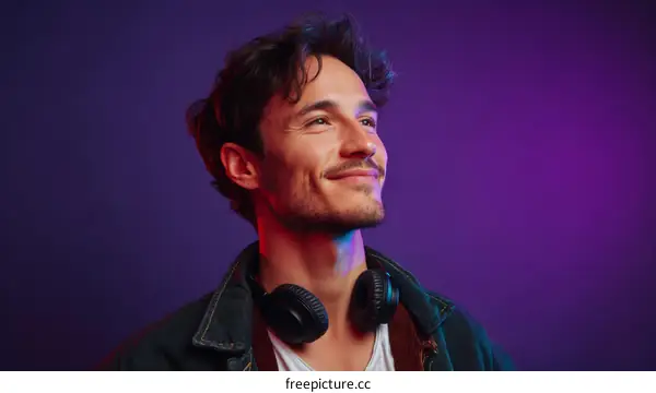 Close-up Portrait of a Smiling Man with Headphones