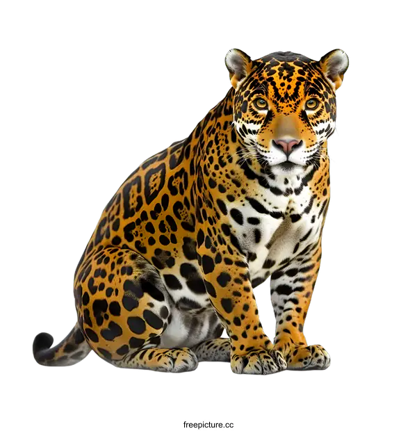 [Transparent Background PNG]Jaguar Sitting Isolated on White Background