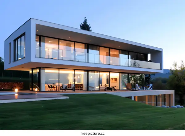 Modern House with Large Windows and Deck