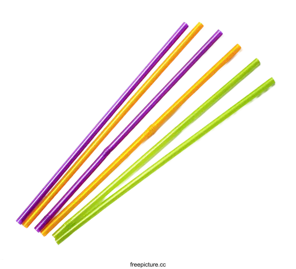 [Transparent Background PNG]Colorful Plastic Drinking Straws on White Background