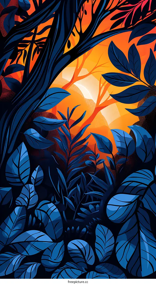Blue And Orange Jungle Illustration