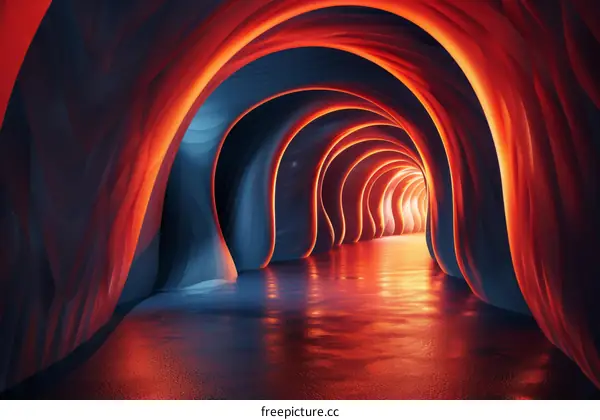 Futuristic Sci-Fi Tunnel in Glowing Red and Blue