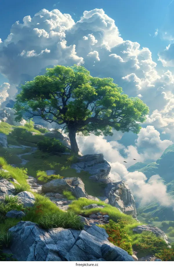 Solitary Tree on the Mountain Peak