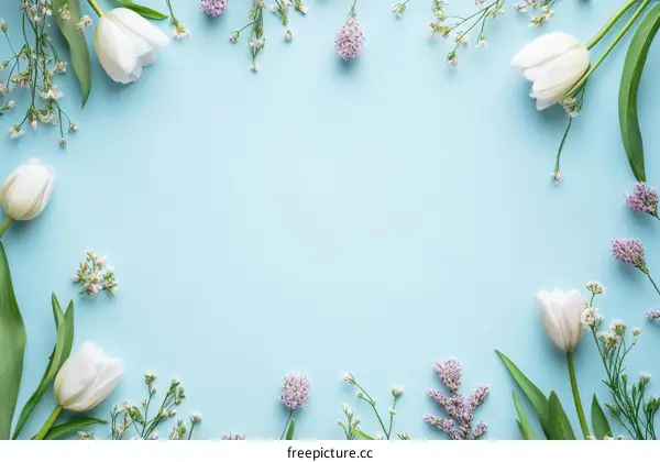 White Flowers Arrangement on Light Blue Background