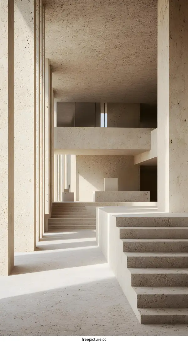 Minimalist Concrete Architecture Interior With Stairs