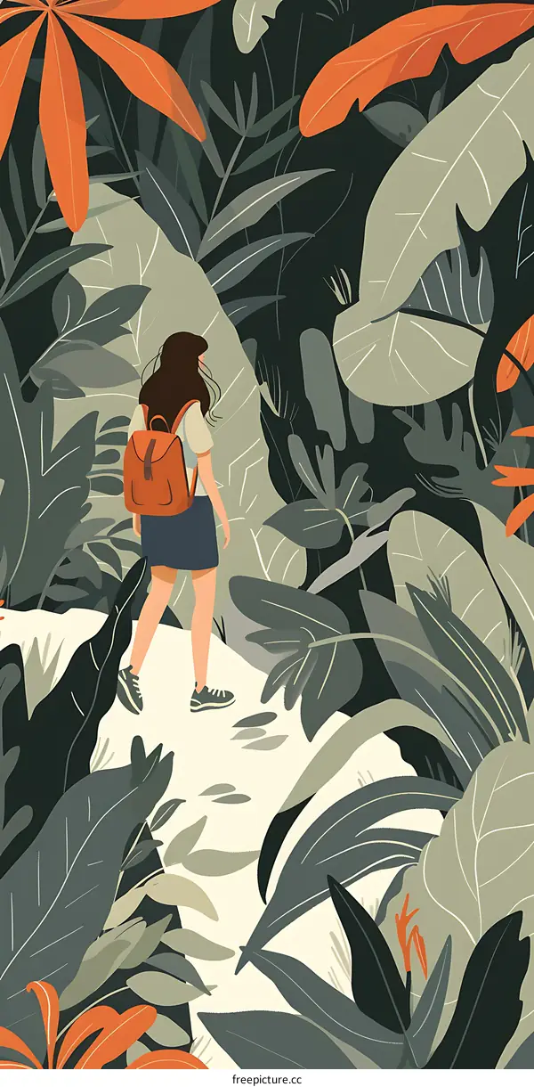 Woman Walking in the Jungle Illustration