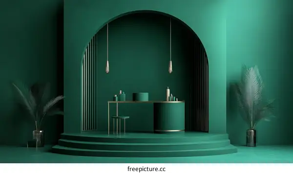 Emerald Green Modern Spa Interior Design Illustration