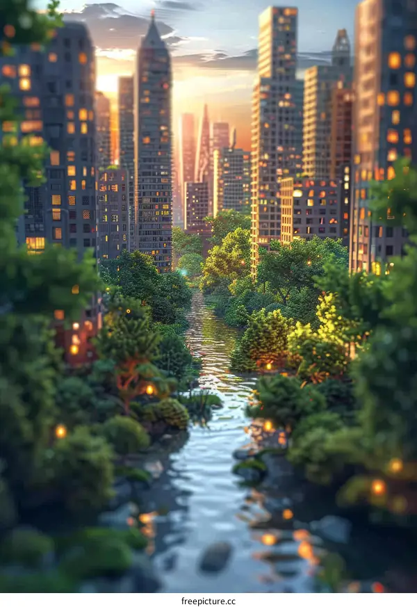 Urban Park Sunset Illustration