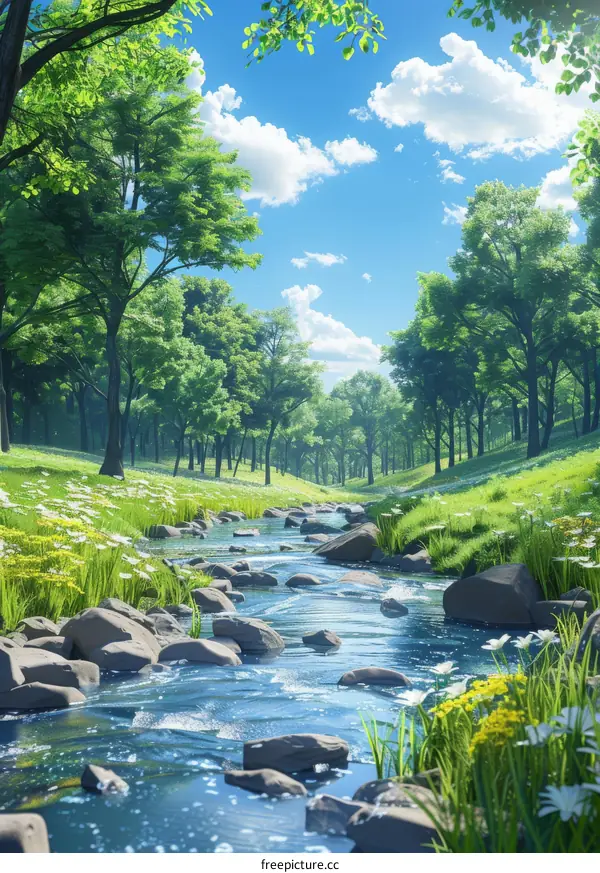 Serene River Flowing Through a Lush Green Forest