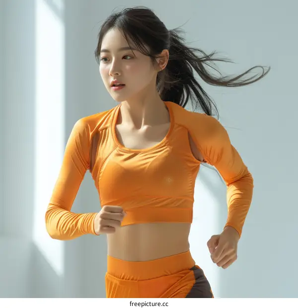 Asian young woman in sportswear running on a treadmill
