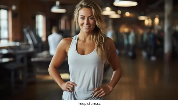 Portrait of a smiling young woman standing in a gym