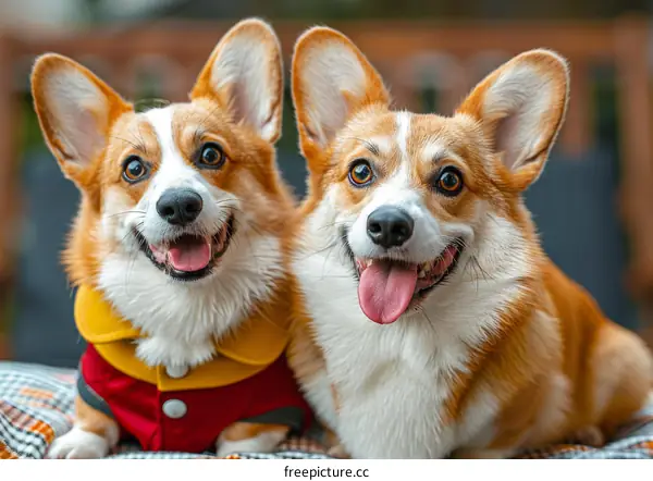 Two cute corgis sitting side by side