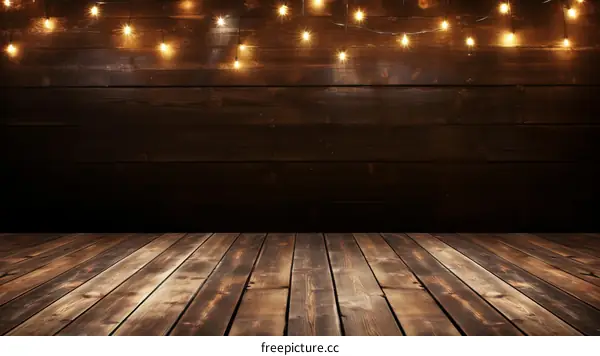 Glowing Lights on a Rich Wooden Backdrop