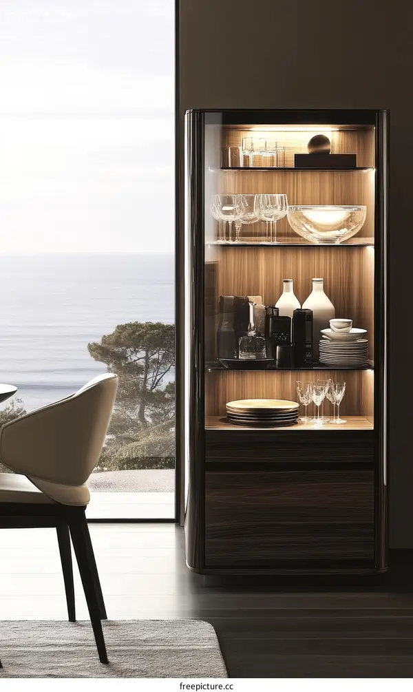 Modern Wooden Display Cabinet with Glass Doors