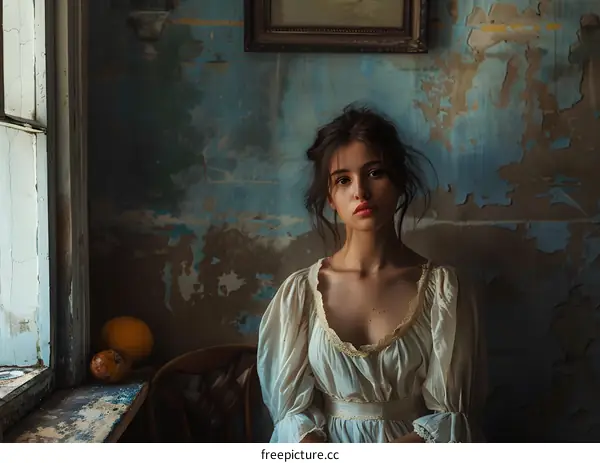 Portrait of a young woman in a white dress