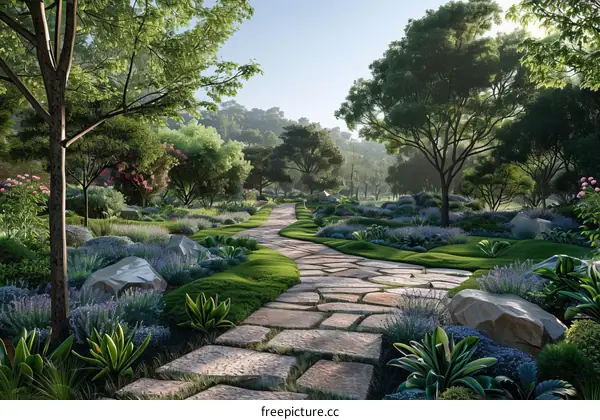 Lush Garden Stone Path