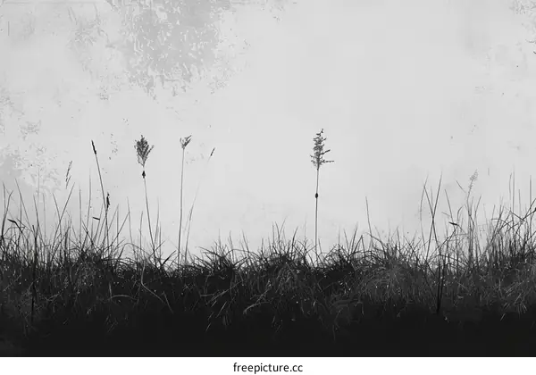 Black and white drawing of tall grass blowing in the wind