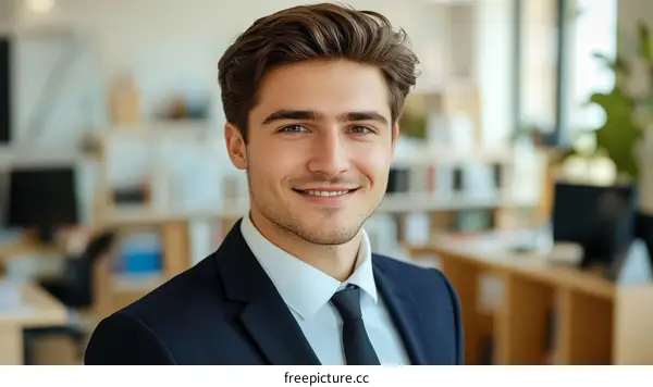 Smiling Businessman Portrait in Modern Office