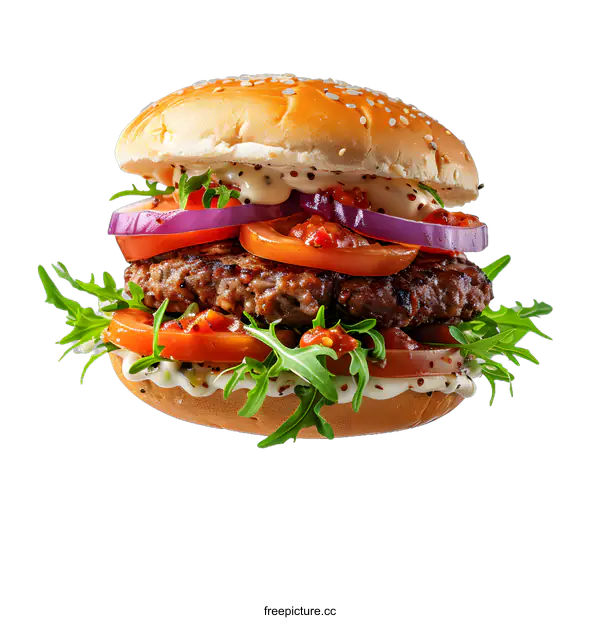 [Transparent Background PNG]yummy burger with meet and vegetable