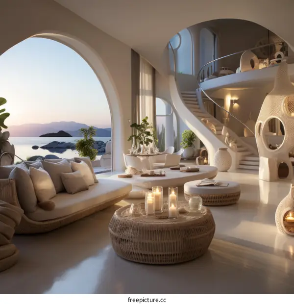 Modern luxury villa interior living room with amazing sea view