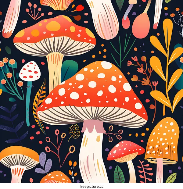 Colorful Mushroom Illustration Seamless Pattern
