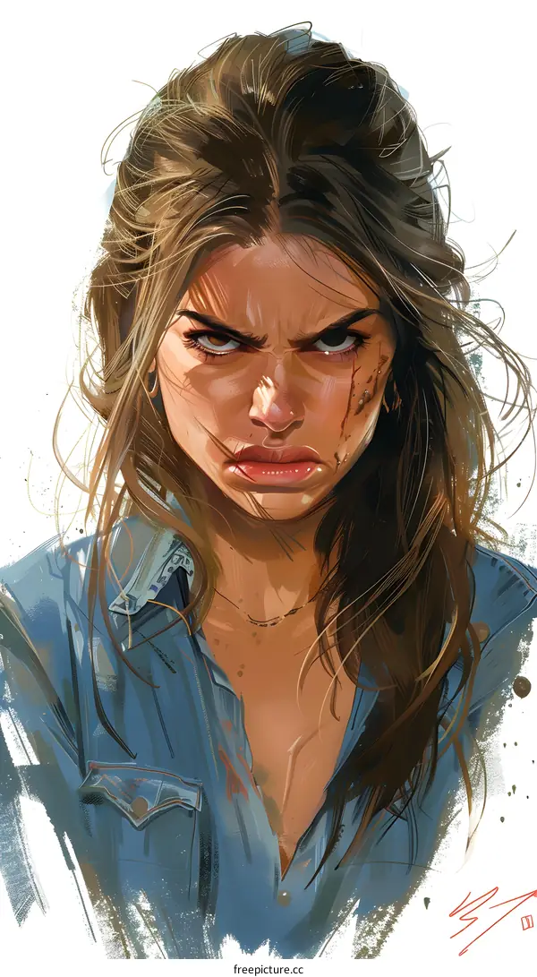 portrait of a scowling young woman