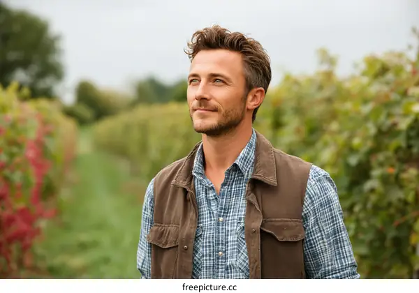Thoughtful Farmer in Vineyard