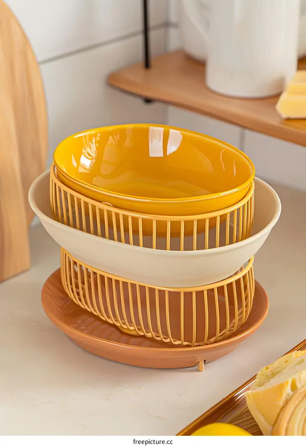 Stackable Bowl Set with Wire Frame Stand