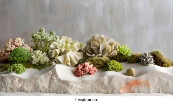 Sea Life Still Life With White Sand and Moss