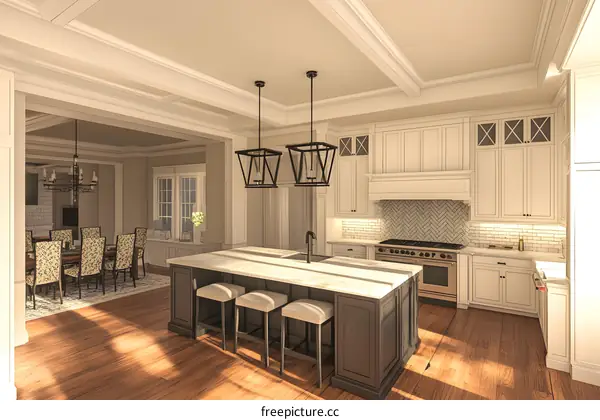 Modern Kitchen Interior Design with White Cabinets and Island