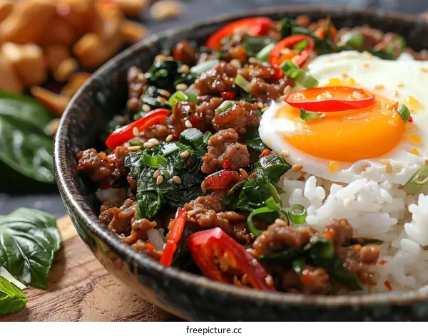 Stir-fried Minced Pork with Basil and a Fried Egg on Top
