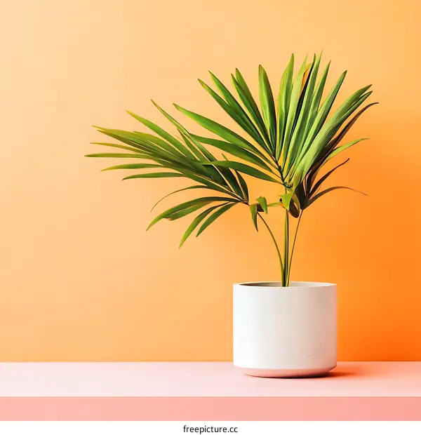 Green Plant in White Pot on Pink and Orange Background