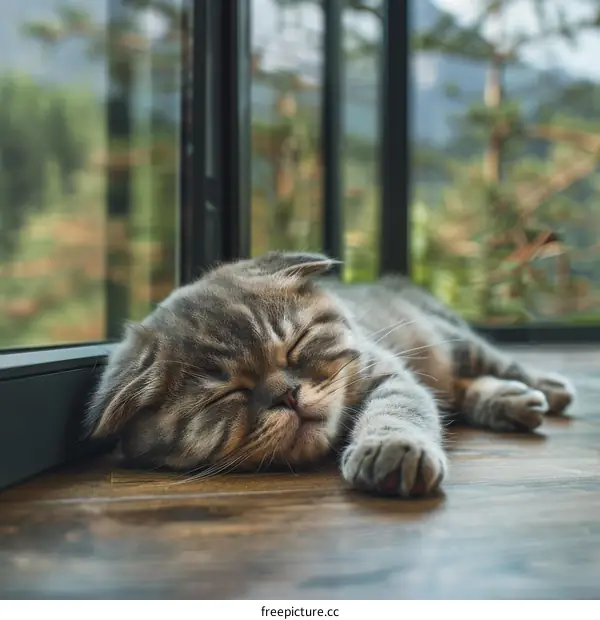 Sleeping Kitten by the Window
