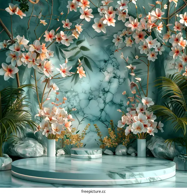 Tropical flowers on marble