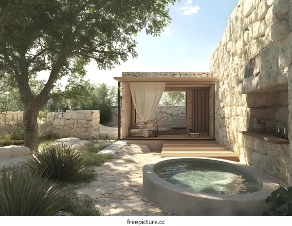 Modern Minimalist Garden Design with Stone Walls and a Plunge Pool