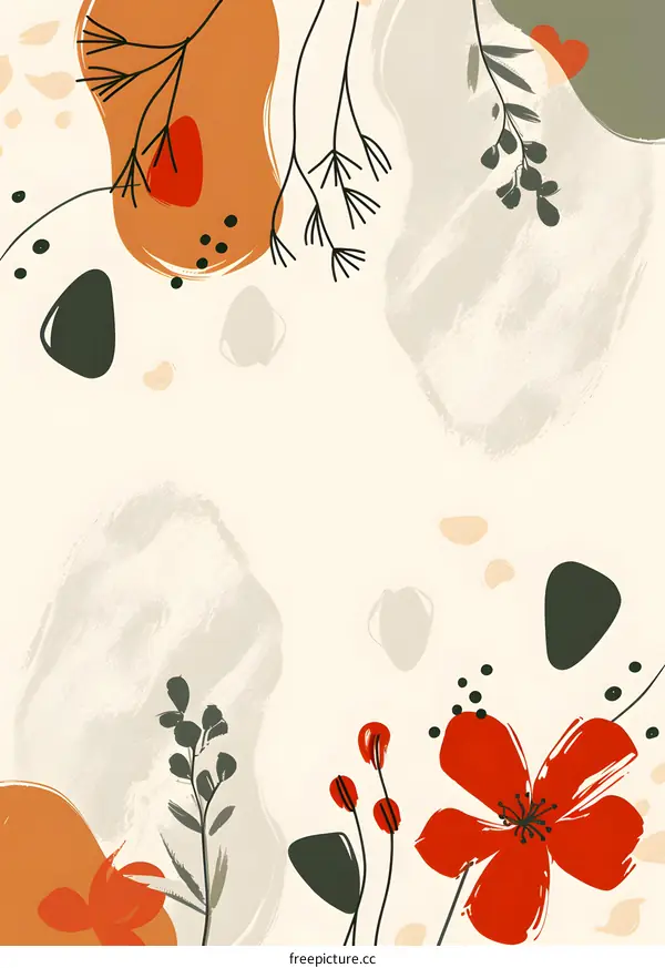 Abstract Floral Background with Orange and Red Flowers