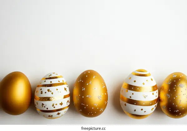 Gold and White Easter Eggs Decoration on a White Background