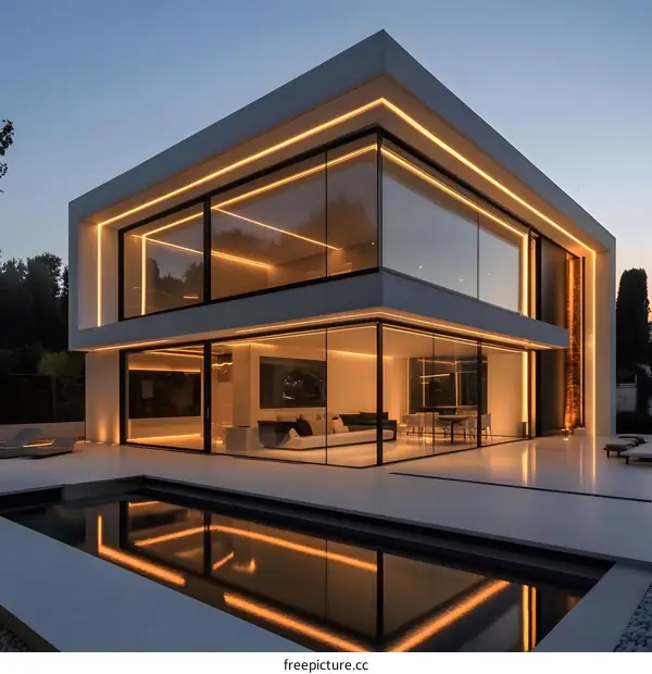 Modern Glass House with Swimming Pool