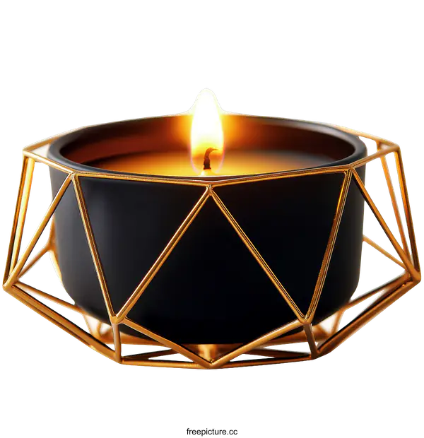 [Transparent Background PNG]Geometric Gold Framed Black Candle Holder