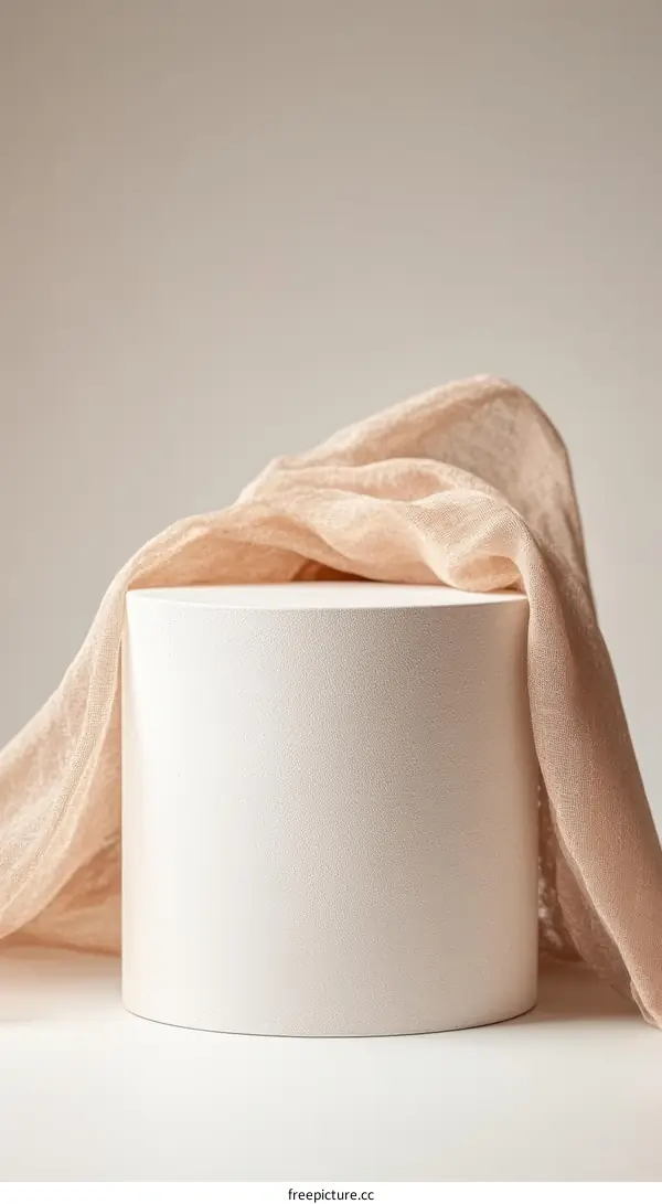 Beige Fabric Draped Over a White Cylinder Display