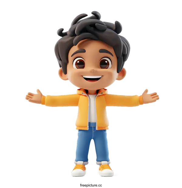 [Transparent Background PNG]A 3D rendering of a happy looking boy